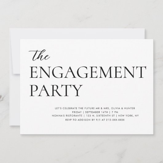 Elegante moderne Engagement-Partei Einladung (Vorderseite)