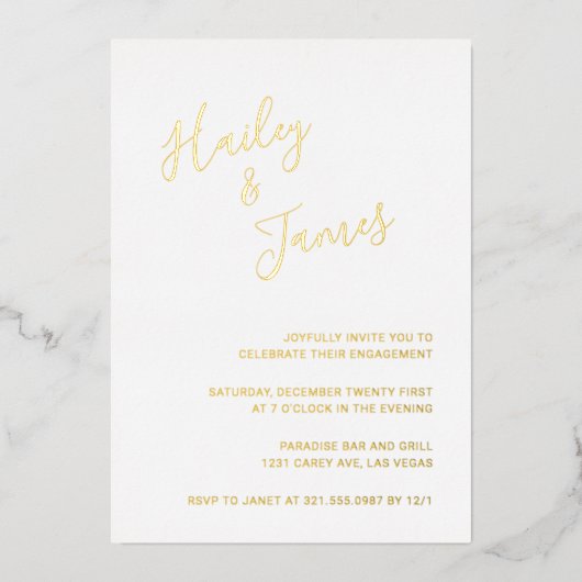 Elegante moderne Engagement-Partei Folieneinladung (Vorderseite)