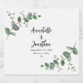 Elegante, moderne Eukalyptus-botanische Hochzeit Alkoholflaschenetikett (Einzelnes Label)