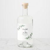 Elegante, moderne Eukalyptus-botanische Hochzeit Alkoholflaschenetikett (Vorderseite)