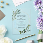 Elegante Moderne Eukalyptus Grüne Goldene Hochzeit Acryleinladungen (In Situ (Hochzeit))