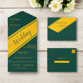Elegante moderne Extravagante Hochzeit in Grün und All In One Einladung