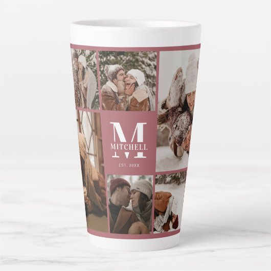 Elegante Moderne Familienfoto Collage Mit Monogram Milchtasse (Vorderseite)