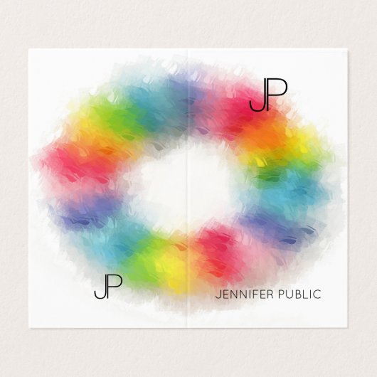 Elegante moderne, farbenfrohe Monogramm-Vorlage Visitenkarten (Außenseite Aufgefaltet)