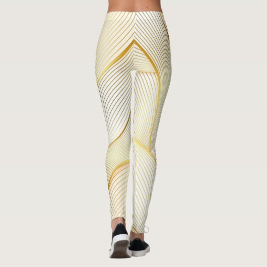 Elegante, moderne Floral Gold White Line Kollektio Leggings (Rückseite)