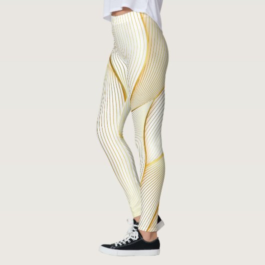 Elegante, moderne Floral Gold White Line Kollektio Leggings (Links)