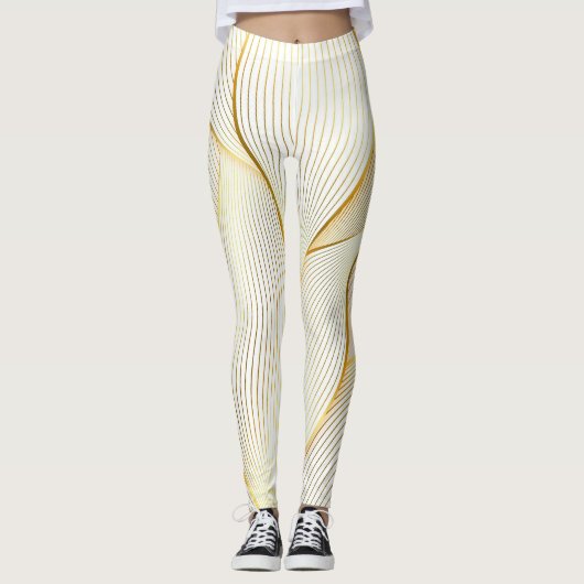 Elegante, moderne Floral Gold White Line Kollektio Leggings (Vorderseite)