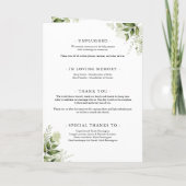 Elegante moderne florale Grün-Hochzeit Programm (Rückseite)