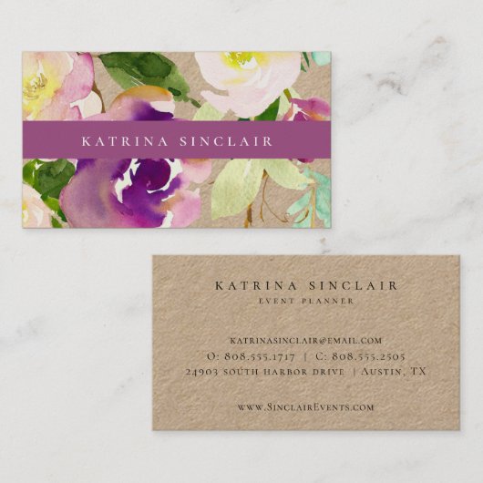 Elegante, moderne, florale Kraft Visitenkarte (Vorne/Hinten)