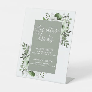 Elegante moderne florale Signature-Drinks in Salbe Sockelschild