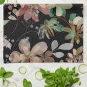 Elegante Moderne, florale Wasserfarbe Schwarz Geschirrtuch (Gefaltet)