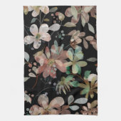Elegante Moderne, florale Wasserfarbe Schwarz Geschirrtuch (Vertikal)