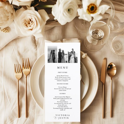 Elegante Moderne Foto Collage Wedding Menükarte