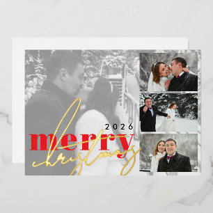 Elegante moderne Foto-Collage Weihnachtsgrußkarte Folien Feiertagskarte