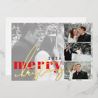 Elegante moderne Foto-Collage Weihnachtsgrußkarte Folien Feiertagskarte