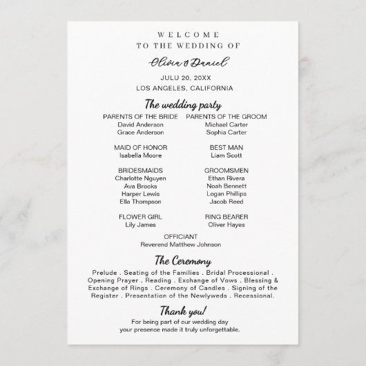 Elegante moderne Foto-Hochzeitsprogramm-Vorlage Programm (Rückseite)