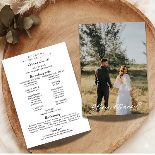 Elegante moderne Foto-Hochzeitsprogramm-Vorlage Programm