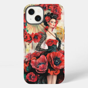 Elegante, moderne Frau & Mohnblumen Kleid iPhone 13 Hülle