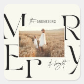 Elegante moderne fröhliche Weihnachts-Foto-Typogra Quadratischer Aufkleber (Vorderseite)