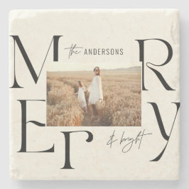 Elegante moderne fröhliche Weihnachts-Foto-Typogra Steinuntersetzer