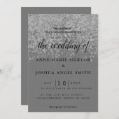 Elegante Moderne funkelnde Silberne Gray Wedding Einladung (Vorne/Hinten)