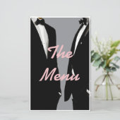 Elegante moderne Gay Men Wedding Menu (Stehend Vorderseite)