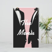Elegante moderne Gay Men Wedding Menu (Stehend Vorderseite)