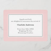 Elegante moderne Geburtsankündigung - Baby Girl Folieneinladung (Rückseite)