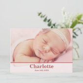 Elegante moderne Geburtshinkunde - Baby Pink Ankündigung (Stehend Vorderseite)