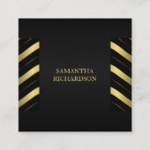Elegante moderne, geometrische Schwarz-Gold Streif Quadratische Visitenkarte (Vorderseite)