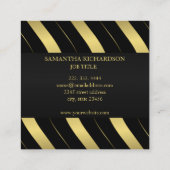 Elegante moderne, geometrische Schwarz-Gold Streif Quadratische Visitenkarte (Rückseite)