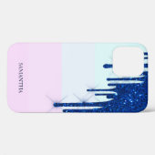 Elegante moderne gestreifte, blaue Glitzer-Tropfen Case-Mate iPhone Hülle (Rückseite (Horizontal))