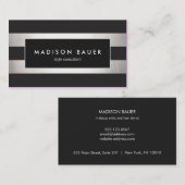 Elegante, moderne gestreifte schwarze IMITATE Silb Visitenkarte (Vorne/Hinten)