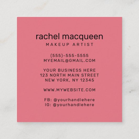 Elegante Moderne Girly Pink Lipno Quadratische Visitenkarte (Rückseite)