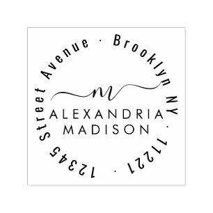Elegante Moderne Girly Script Monogram-Adresse Permastempel