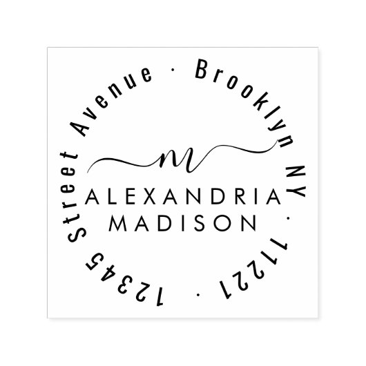 Elegante Moderne Girly Script Monogram-Adresse Permastempel (Design)