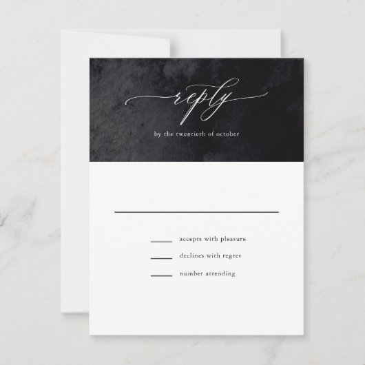 Elegante moderne Glam Black Goth Wedding RSVP Card (Vorderseite)