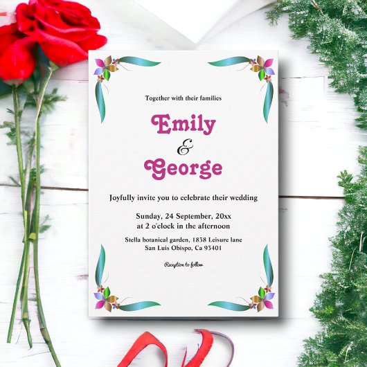 Elegante Moderne Glam Summer Floral Wedding Einladung