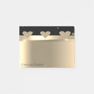 Elegante moderne glitzernde goldene Herzen - Perso Post-it Klebezettel