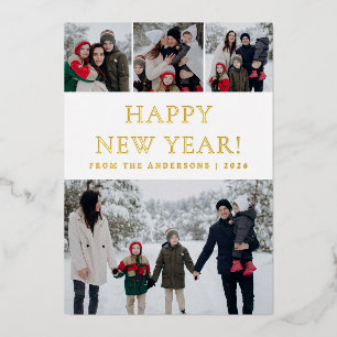 Elegante Moderne glückliche Neujahrsfamilie 4 Foto Folien Feiertagskarte
