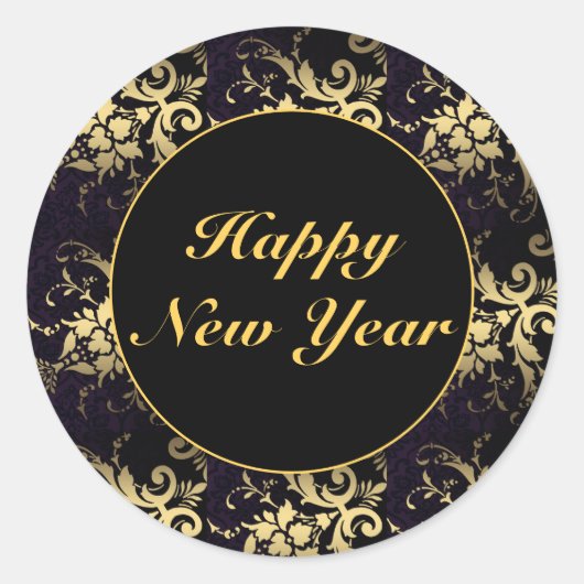 Elegante moderne Gold Black Happy New Year Sticker (Vorderseite)