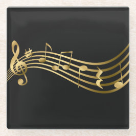 Elegante Moderne Gold & Black Musiknoten Glasuntersetzer