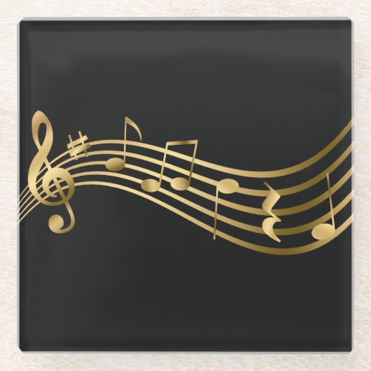 Elegante Moderne Gold & Black Musiknoten Glasuntersetzer (Vorderseite)