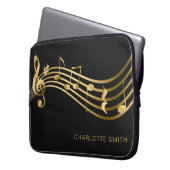 Elegante Moderne Gold & Black Musiknoten Laptopschutzhülle (Vorderseite Links)