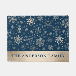 Elegante moderne Gold & Blue Snowflakes Fußmatte