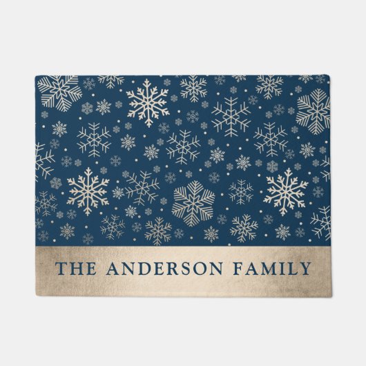 Elegante moderne Gold & Blue Snowflakes Fußmatte (Vorderseite)