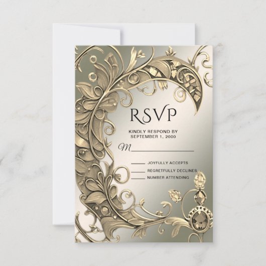 Elegante moderne Gold Decorative RSVP Card (Vorderseite)