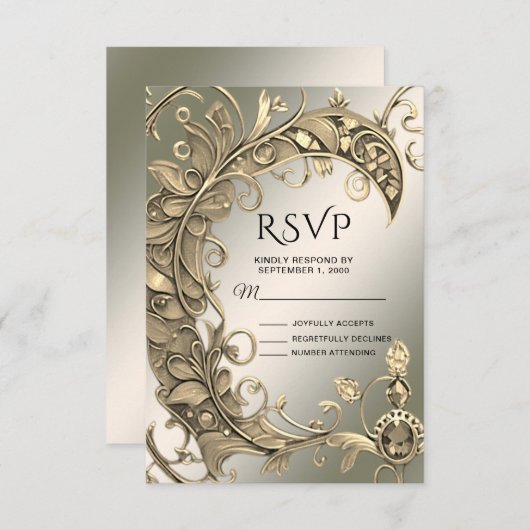 Elegante moderne Gold Decorative RSVP Card (Vorne/Hinten)