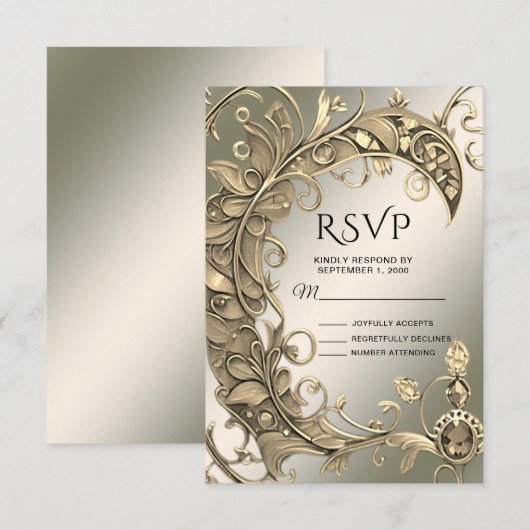 Elegante moderne Gold Decorative RSVP Card Karte (Vorne/Hinten)