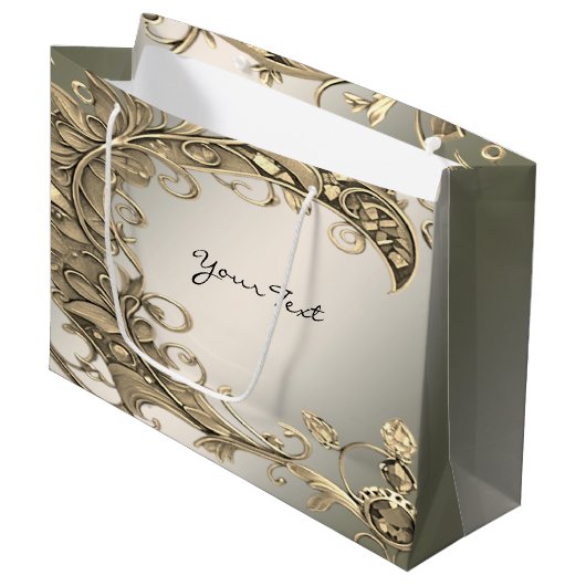 Elegante moderne Gold Dekorative Geschenktasche Große Geschenktüte (Vorderseite Schrägansicht)
